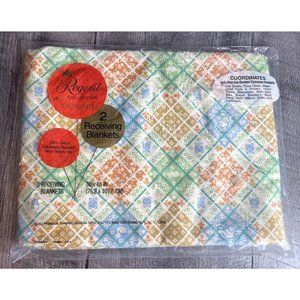 Dundee Receiving Baby Blankets Set of 2 Cotton Colorful Plaid Vintage 60s SEALED